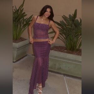 Polka Dot Two-Piece Crop Top & Maxi Skirt Set - Plum